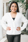 V-Neck Cardigan with Rhinestone Buttons