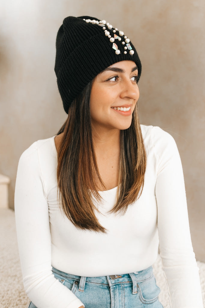 Triangle Bead and Pearl Beanie