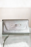 Rhinestone Bow Front Shimmer Envelope Clutch