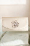 Rhinestone Flower Front Shiny Fabric Clutch