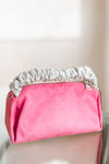 Faux Suede Crinkle Rhinestone Handle Purse