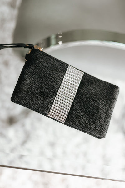 Rhinestone Stripe Faux Leather Wristlet