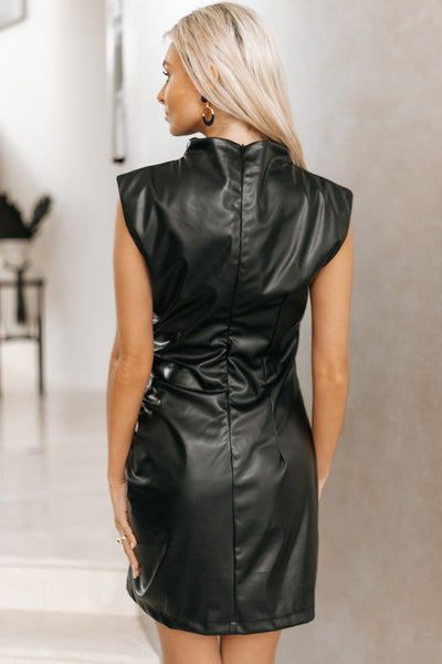 Faux Leather Ruched Detail Dress