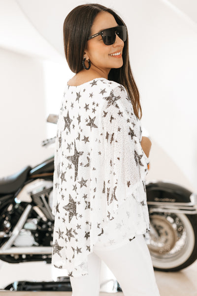 Scattered Star Sequin Winged Sleeve Top