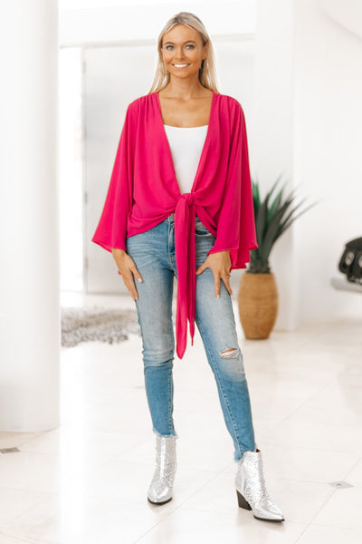 Bubble Sleeve Front Tie Cardigan