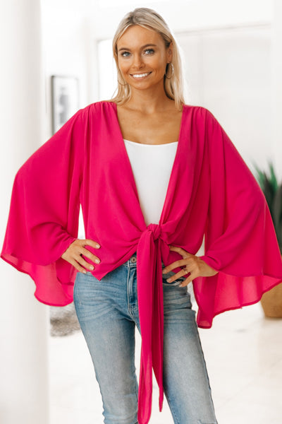 Bubble Sleeve Front Tie Cardigan