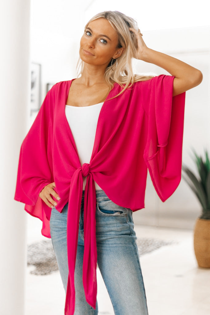 Bubble Sleeve Front Tie Cardigan