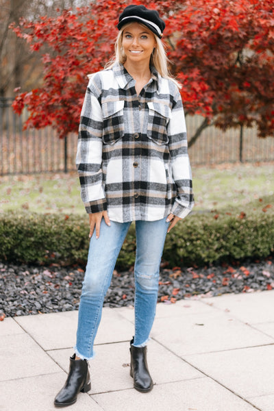 Plaid Shacket With Front Pockets