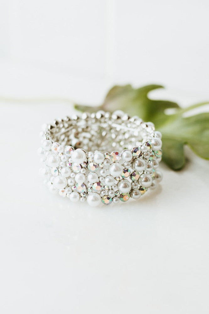 All Scatter Pearl &amp; Rhinestone Wide Bracelet