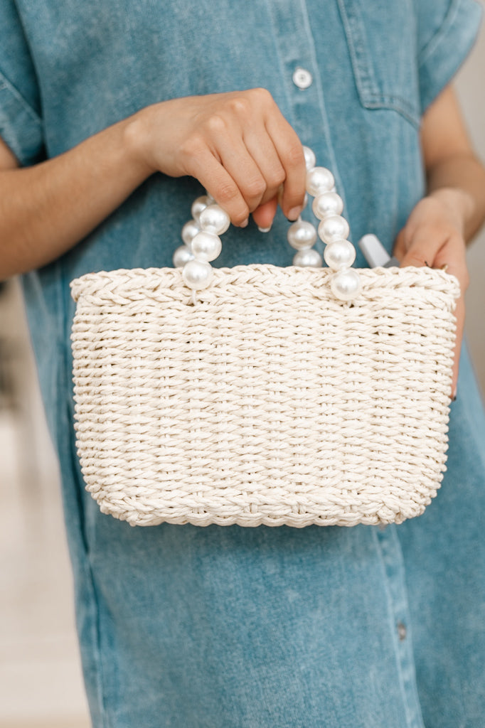 Straw Bag With Pearl Handle