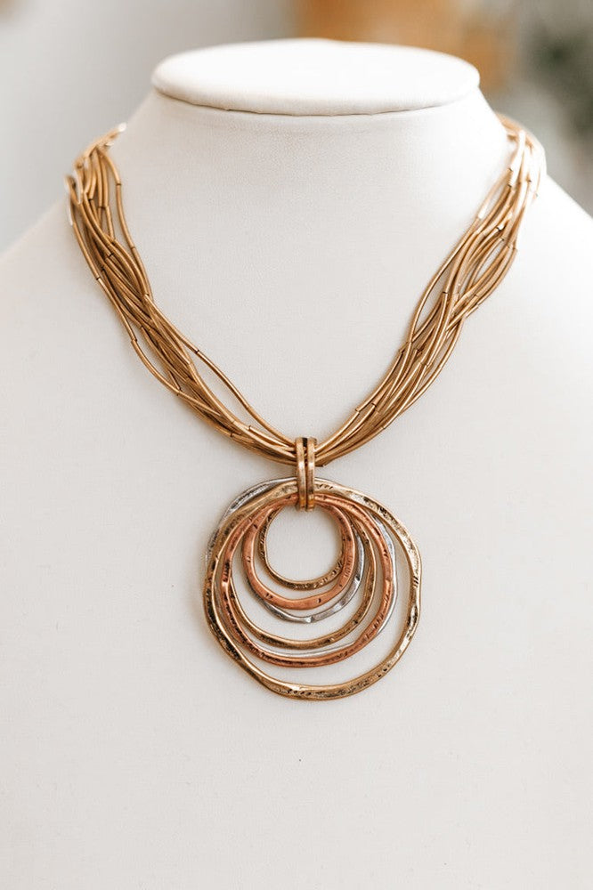 Multi-Circle Pendant with Bar Chain Necklace