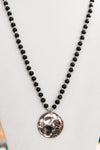 Two Tone Bead Hammer Flat Circle Long Necklace