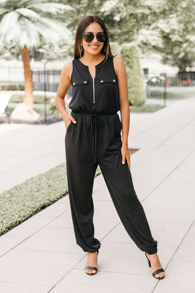 Zipper Drawstring Jumpsuit