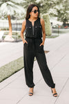 Zipper Drawstring Jumpsuit