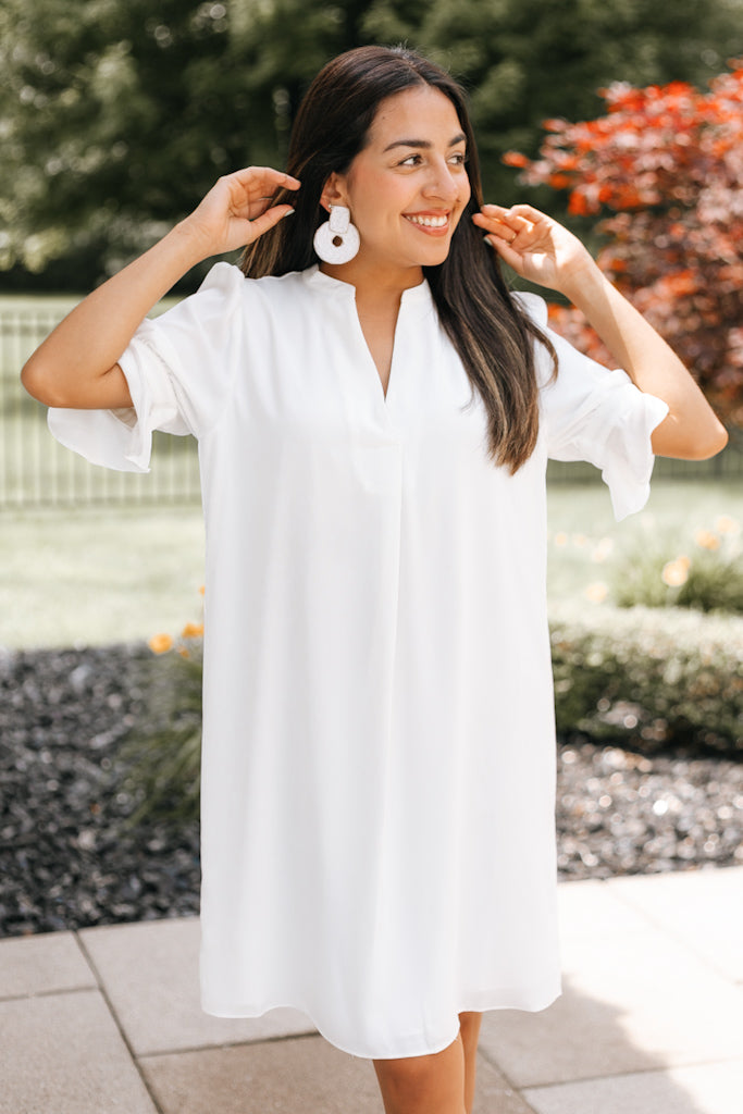 Ruffle Sleeve V-Neck Dress (SALE)