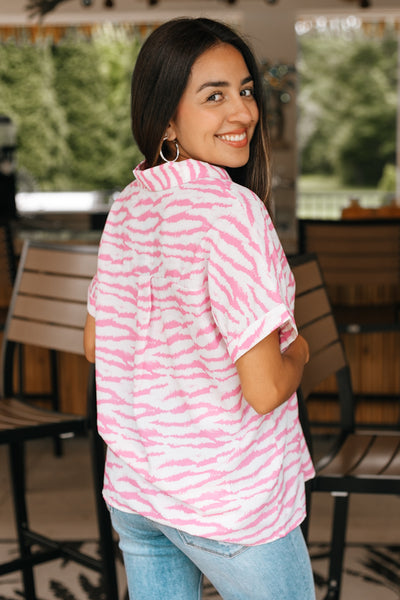 Zebra Pattern V-Neck Top