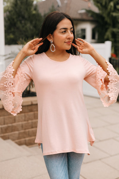 Lace Bell Sleeve Flare Top