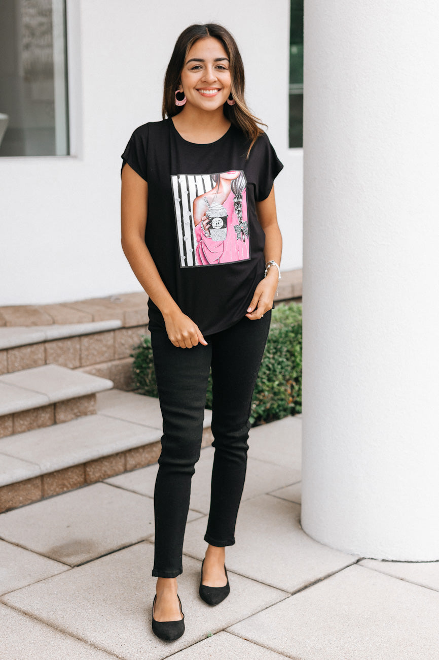 Girl with Coffee and Braid Short Sleeve