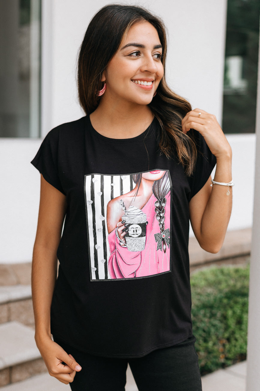 Girl with Coffee and Braid Short Sleeve