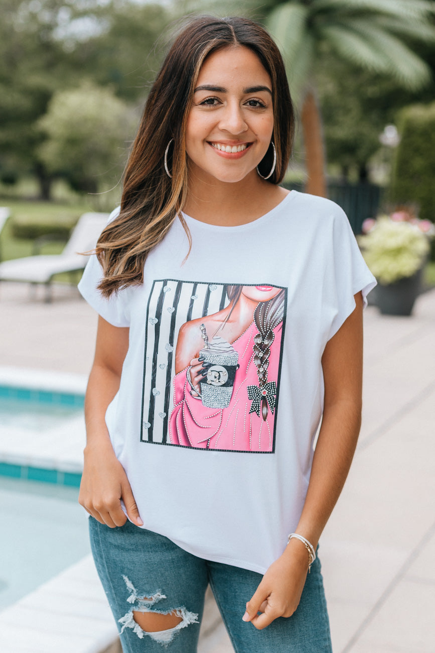 Girl with Coffee and Braid Short Sleeve