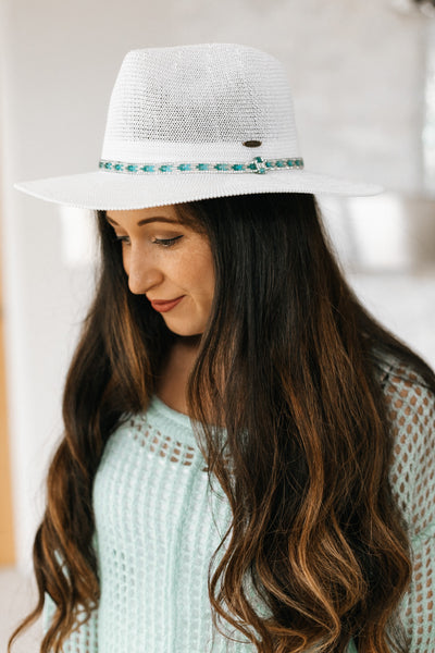 Straw Panama Hat With Beaded Trim (SALE)