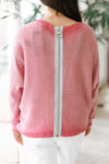 Boat Neck Knit Zipper Back Metallic Thread Italian Sweater