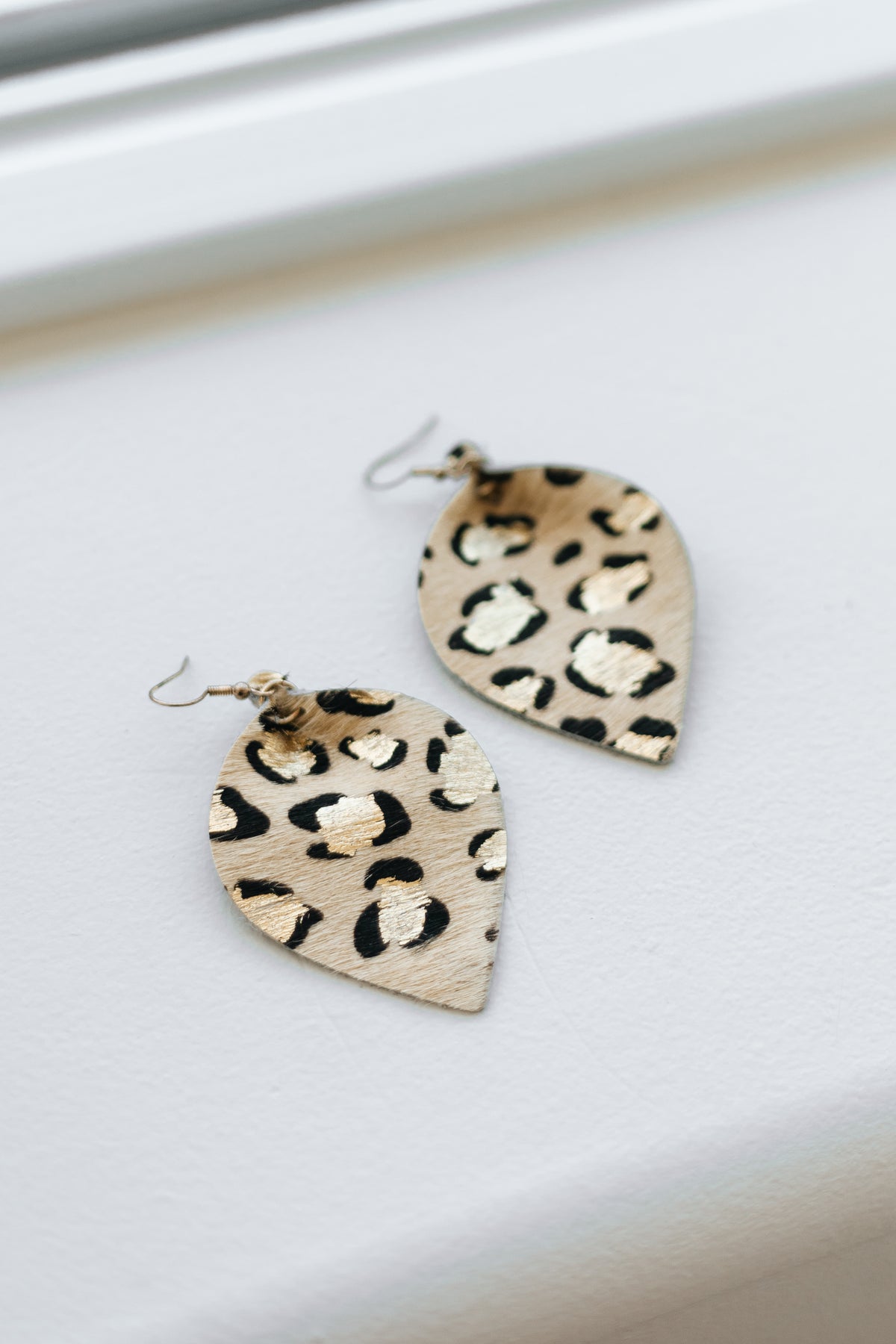 Large Leather Leopard &amp; Gold Earrings