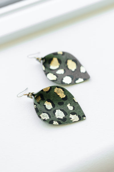 Large Leather Leopard & Gold Earrings