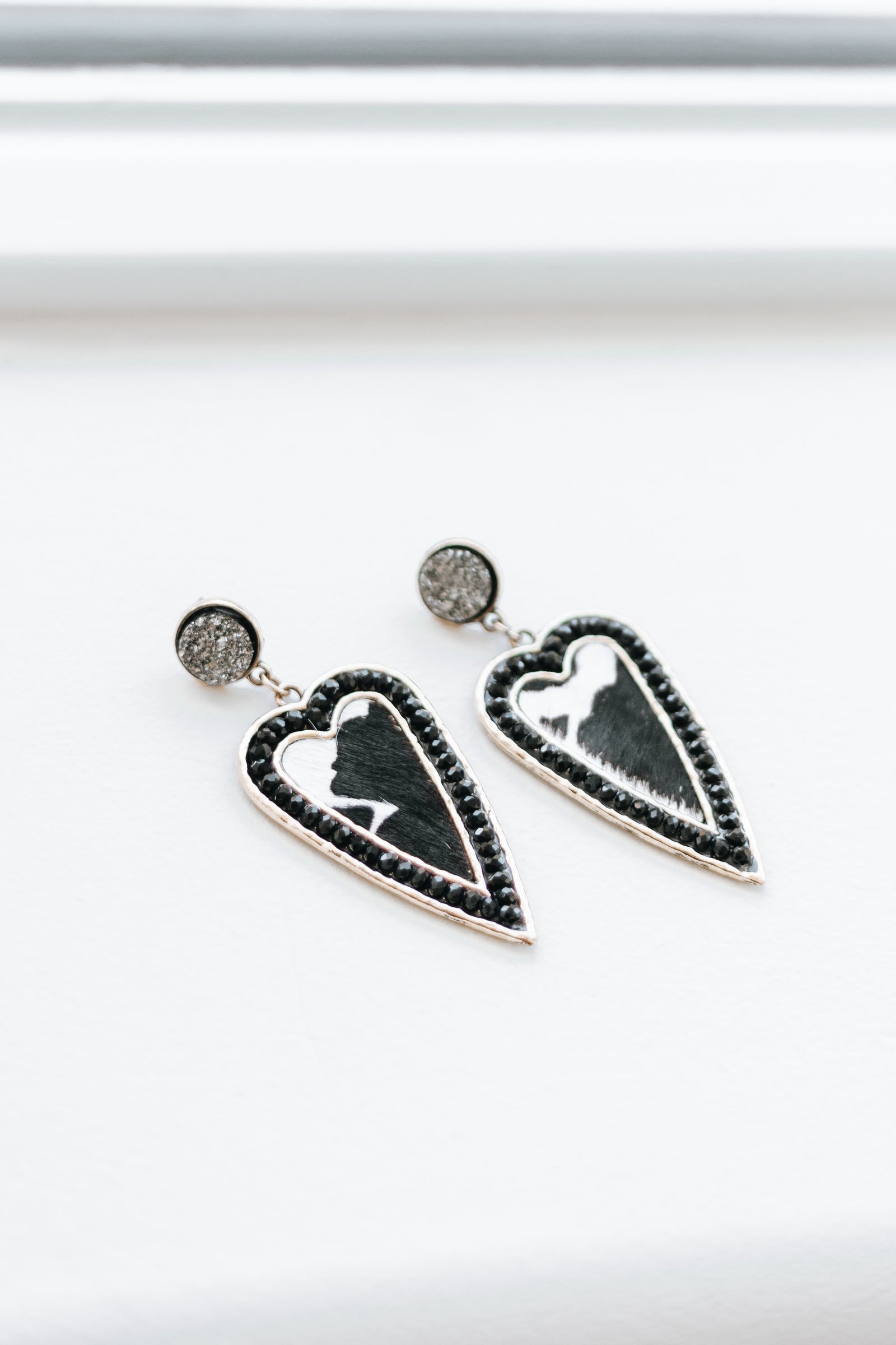 Chrystal & Metal Heart Dangle Earrings