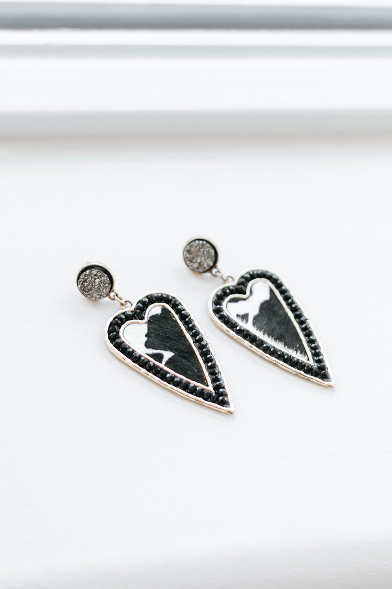 Chrystal & Metal Heart Dangle Earrings