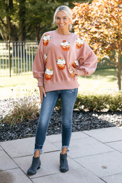 Corduroy Pumpkin Cupcake Sequins Sweater