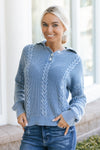 Cable Knit Button Front Collared Sweater