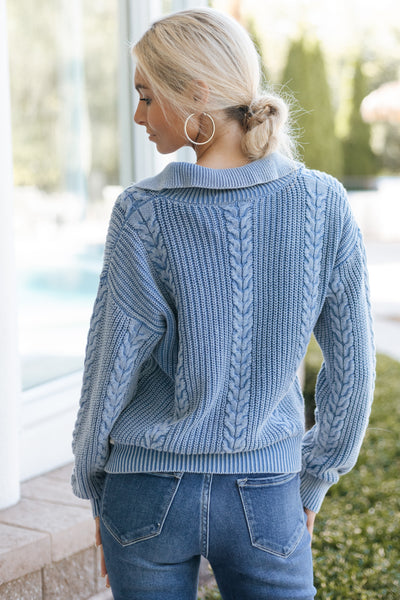 Cable Knit Button Front Collared Sweater