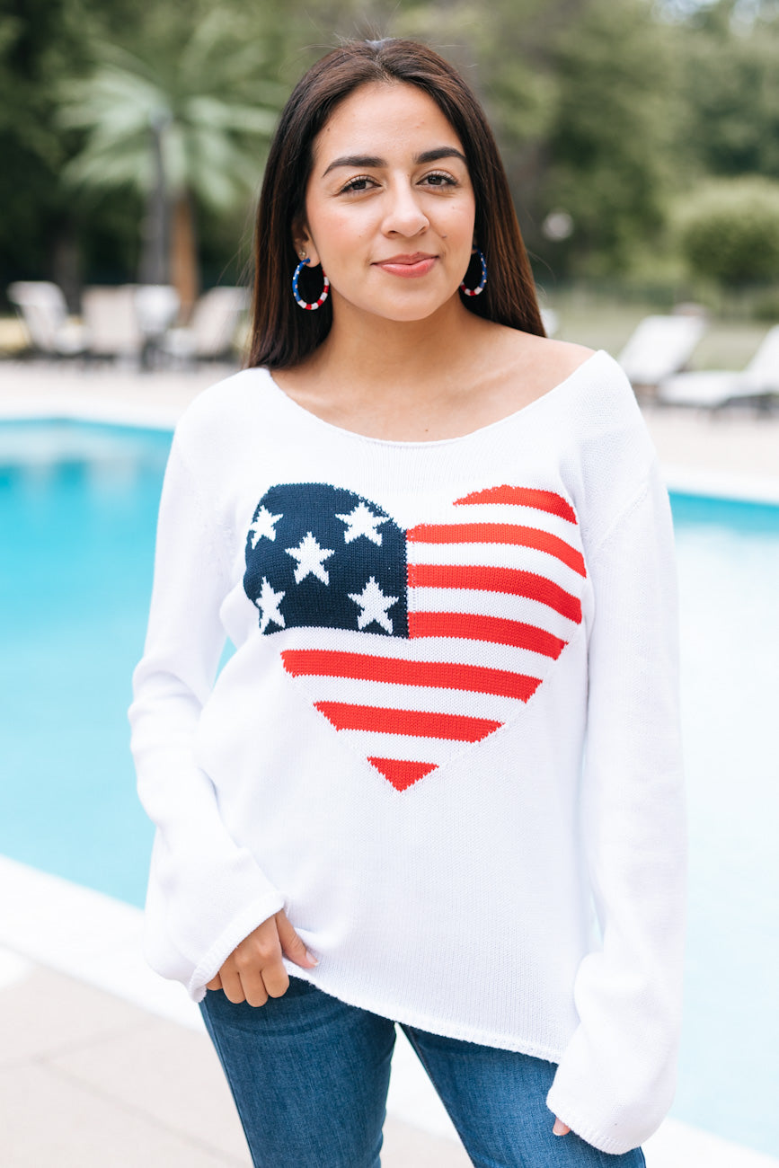 American Flag Heart Knit Sweater