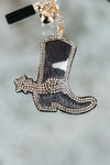 Fuzzy Cowboy Boot Rhinestone Trim & Tassel Keychain