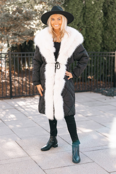 Drawstring Waist & Removable Fur Puffer Jacket