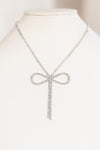 Thin Strand Long Rhinestone Bow Dangle Necklace