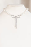 Rhinestone Bow Pearl Strand Necklace