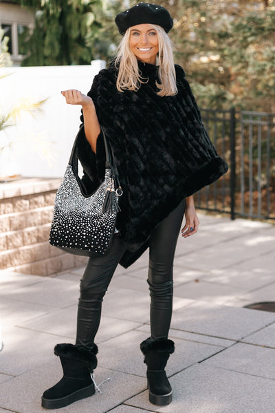 Majestic Ruffle Faux Fur Poncho