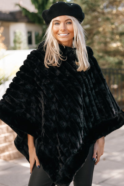 Majestic Ruffle Faux Fur Poncho