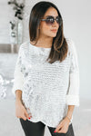 Metallic Silver Front Knit Design Sweater