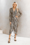 Front Slit Long Leopard Wrap Dress