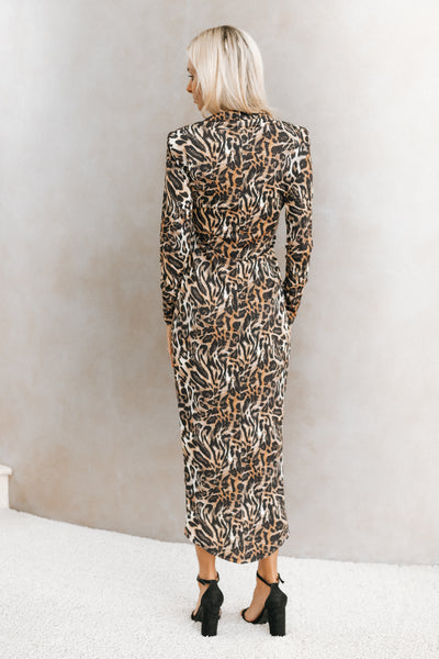 Front Slit Long Leopard Wrap Dress