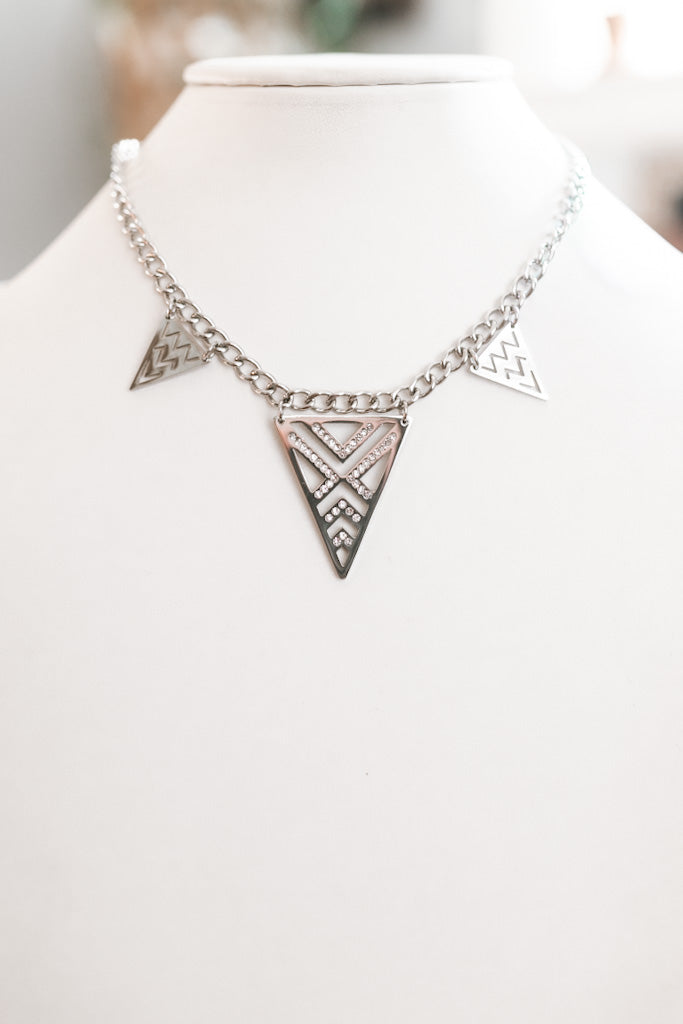 3 Cutout Rhinestone Triangle Necklace