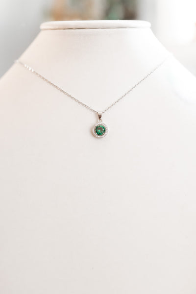Raised Circle Stone With Halo Necklace