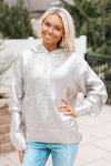 Front Pocket Metallic Hoodie Sweater