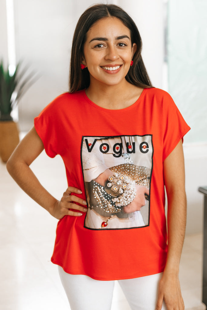 Rhinestone & Pearl Bracelet Vogue T Shirt