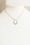 Oval Lock Pendant With Rhinestone Necklace