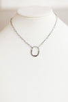 Oval Lock Pendant With Rhinestone Necklace