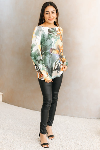 Blended Floral Pattern Knit Sweater